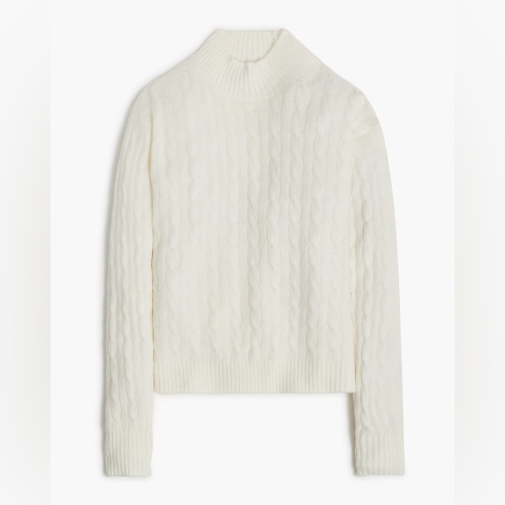 J.Crew Cable-knit mockneck sweater in extra-soft yarn Ivory Size L NWT